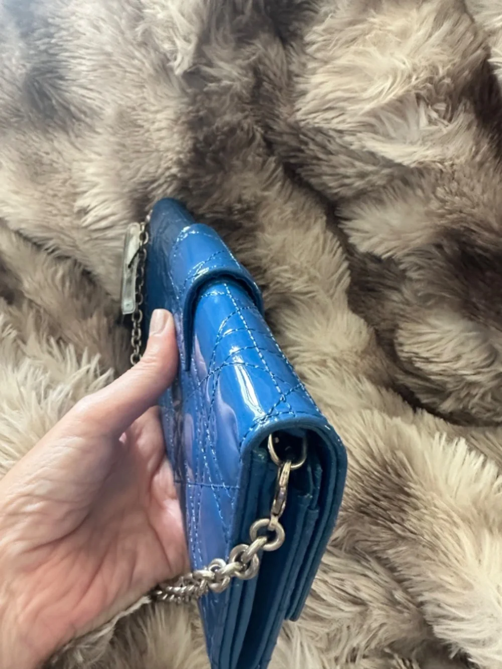GORGEOUS Christian Dior Blue Patent Leather Wallet On Chain - Comes w/ COA